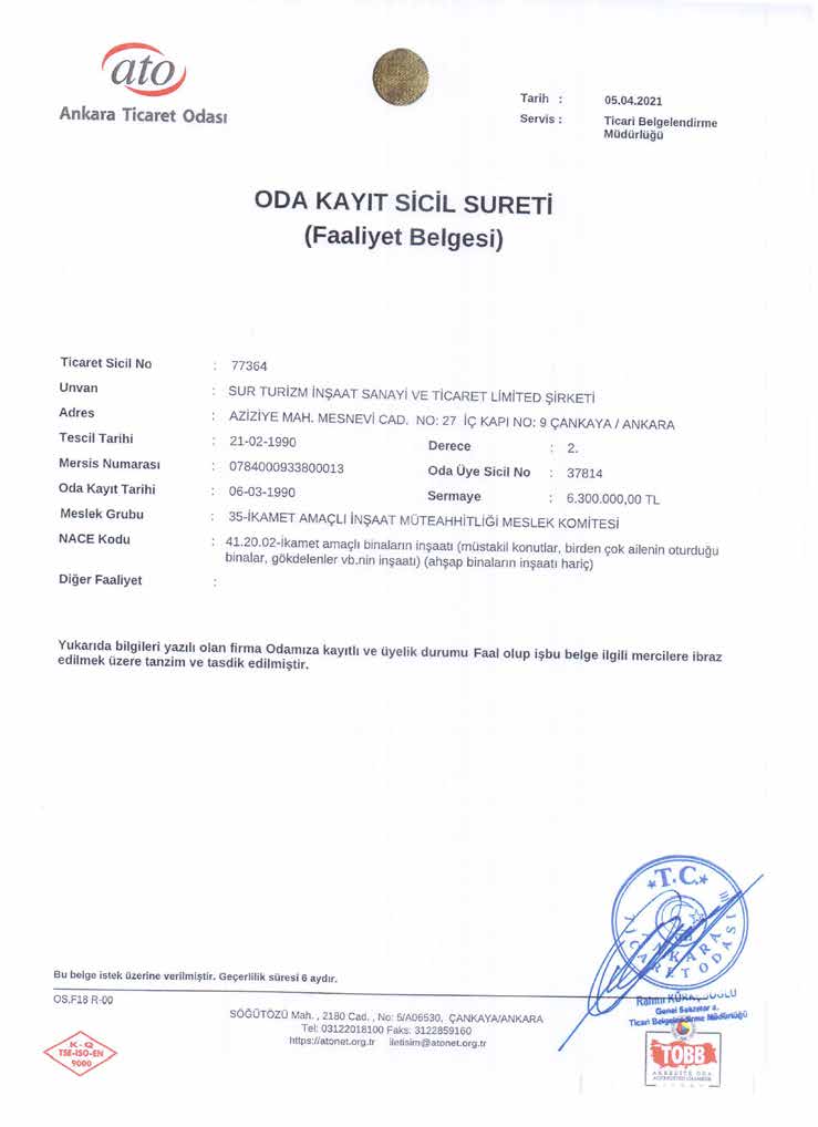 Sur İnşaat sertifika